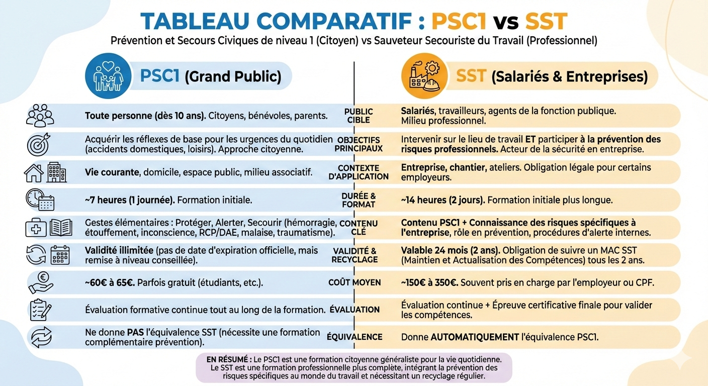 Comparaison des rôles du sauveteur secouriste du travail et du titulaire du PSC1.