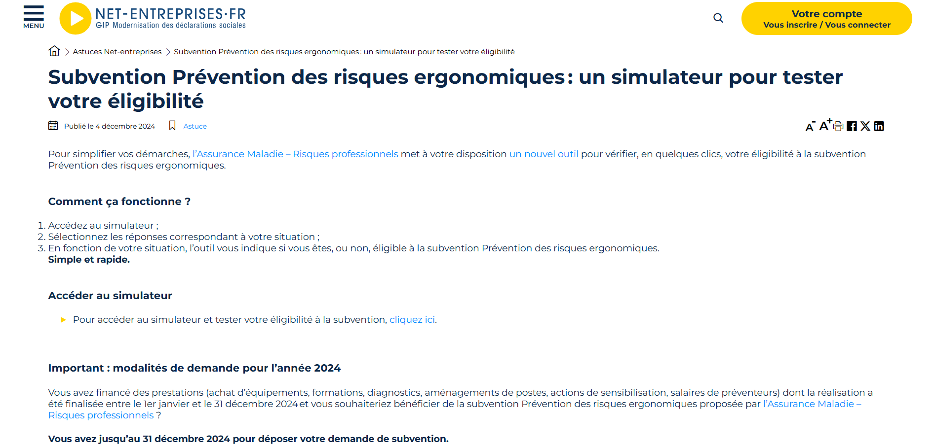 Interface de demande de financement des formations par l'Assurance Maladie sur net-entreprises.fr.