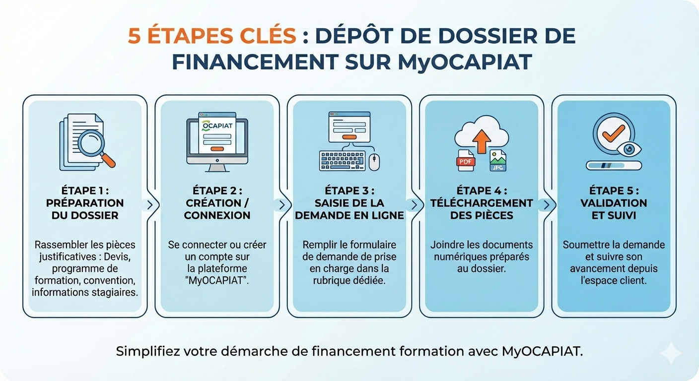 Infographie étapes financement formation OCAPIAT 2026
