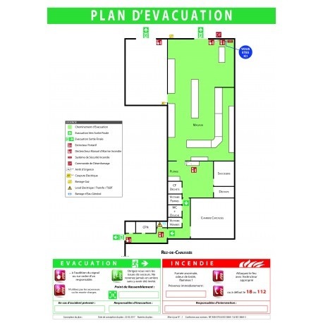Plan évacuation incendie agence bancaire établissement recevant du public.